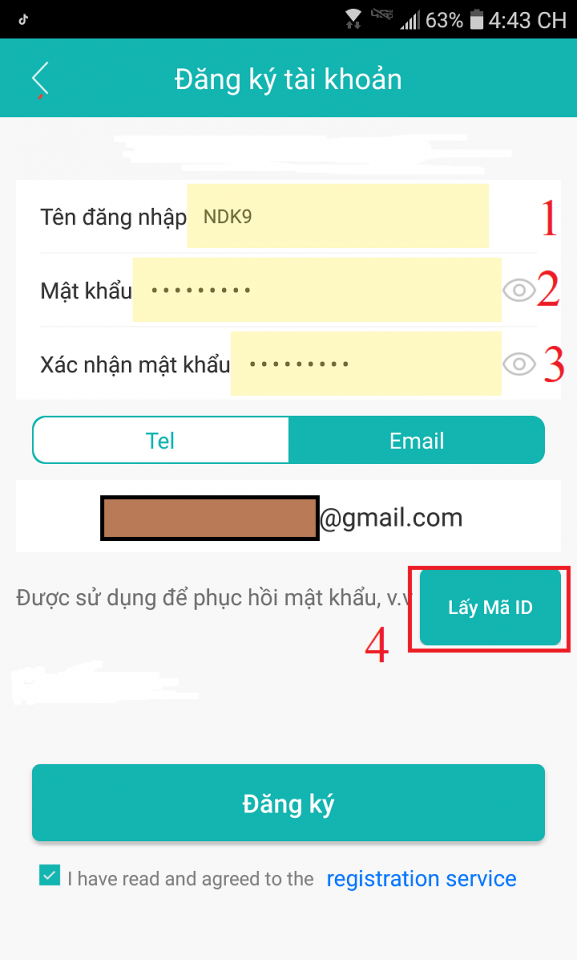 Để sử dụng phần mềm ICSEE các bạn cần đăng kí tài khoản. Khi có tài khoản ta có thể sử dụng đầy đủ các tính năng của phần mềm. Mở phần mềm và chọn Đăng kí Với phần mềm ICSEE ta dùng email để đăng kí tài khoản Sau khi điền đầy đủ thông tin các bạn bấm vào Lấy mã ID. Lưu ý thông tin trong hình không phải tài khoản để các bạn đăng nhập. Sau khi bấm lấy mã xác nhận bạn kiểm tra email dùng đăng kí tài khoản để lấy mã xác nhận :Nhập mã xác nhận và bấm đăng ký Sau khi đăng kí thành công phần mềm sẽ trở về màn hình chính với tài khoản đã được lưu sẵn bạn chỉ cần bấm đăng nhập là được. Trên đây là toàn bộ các bước để đăng ký tài khoản của phần mềm ICSEE, Mọi góp ý về bài viết vui lòng để lại bình luận ở phía dưới của bài viết.